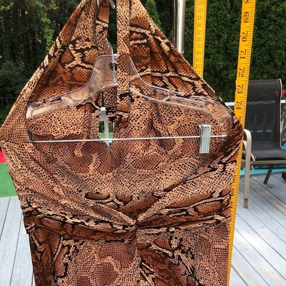 Robbie Bee size 14 brown snake print halter dress with stretch - Picture 12 of 14
